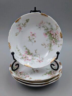 Set of 4 Antique Theodore Haviland Limoges Berry Bowls - Pink Floral Pattern